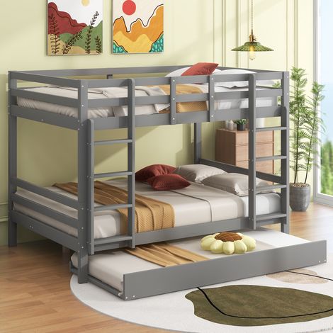 Letti a castello, lettini per bambini, letti a castello con rotelle, ringhiere alte, scale stabili, grigio, 140 x 200 cm