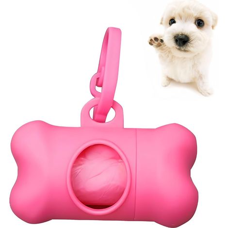 Distributeur de Sacs à Déchets pour Animaux de Compagnie 8 x 5cm, Distributeur Sac a Crottes Chien,avec 1 Rouleau Sac a Crottes Chien,pour Chien et Chat,Forme de l'Os,Rose