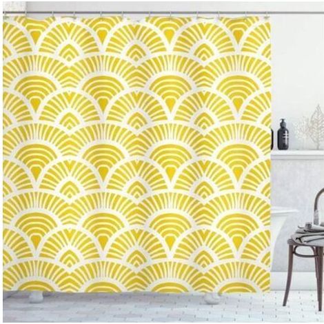 Rideau de Douche -  Vintage Jaune et Blanc - 150x180 cm - Hydrofuge - Lavable en Machine (1/4)