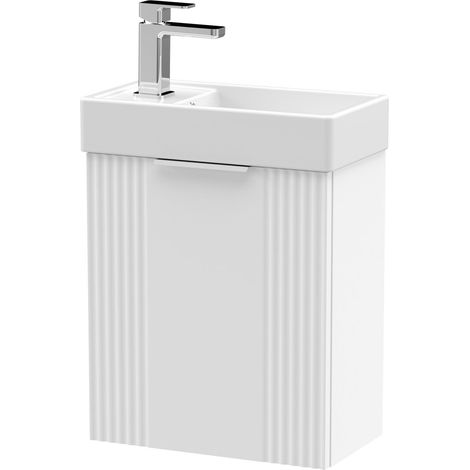 Retro Wall Hung 1 Door Cloakroom Vanity Basin Unit - 400mm, Satin White (1/4)