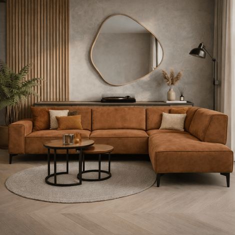 Industrielles Ecksofa aus cognacfarbenem Öko-Leder Brisbane –