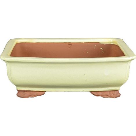 Vaso per bonsai rettangolare in gres smaltato bianco 13x9,5x4 cm - G02d