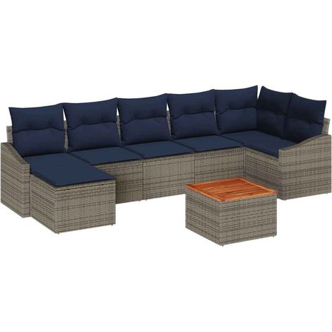 Garden Sofa Set 8 pcs Grey and Navy Blue Poly Rattan vidaXL (1/5)