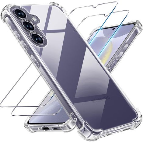 3 en 1 Coque et Verre Trempé pour Samsung Galaxy S24+ / S24Plus, [Coussin d'air Intégré] Anti-Jaunissement Souple TPU Bumper Coque Protection pour Samsung s24 Plus 5g, Transparente (1/5)