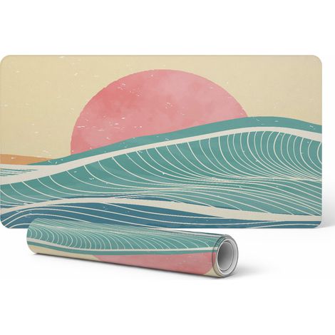 Alfombrilla protectora para mesa de oficina, empresa, lugar de trabajo, olas y puesta de sol, 90x45 cm (1/5)