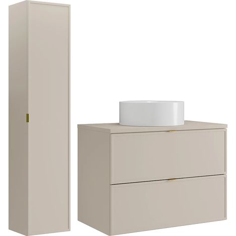Mobile bagno sospeso con lavabo da appoggio rotondo e colonna Beige 80 cm - ONDIL (1/5)