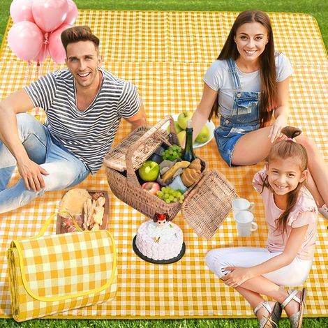 Couverture Pique Nique 200x200,Nappe Pique Nique,Natte de Plage,Imperméable,Tapis Pique Nique Pliable avec Poignée,pour Jardin,Nappe, BBQ,Randonnée,Voyage Couverture de Jaune Tapis de Plage (1/5)