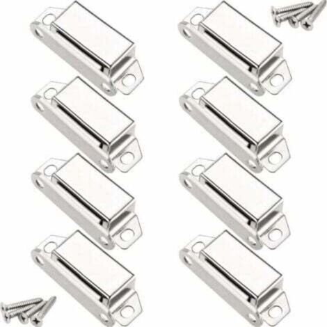 Aimants loqueteaux magnétiques, 10 kg loqueteau de porte magnétique et 32 vis, 304 Acier inox, loqueteaux magnétiques aimanté pour fermeture de porte meuble/armoire/placard (paquet de 8),