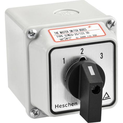 Universal Rotary Cam Selector, 660V 20A, 3 Position, 3 Phase, 12 Terminals, with Main Switch in Outer Box LW28-20/4 (1/5)