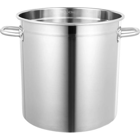 Cacerola de 35 litros de capacidad, fabricada en acero inoxidable resistente, color gris claro. (1/2)