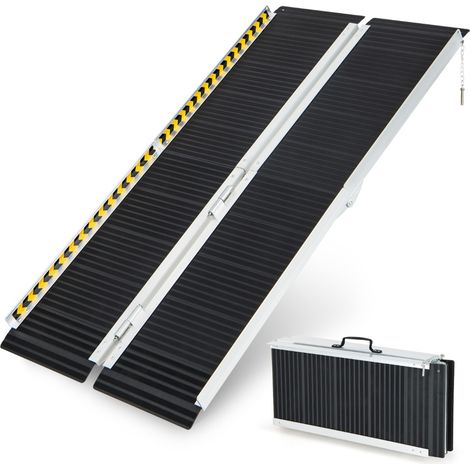 Rampe D’accès en Aluminium avec Plaque de Transition et Surface Antidérapante Autocollants D'avertissement Réfléchissants Rampe de Seuil pour Maison 152,5L (1/2)