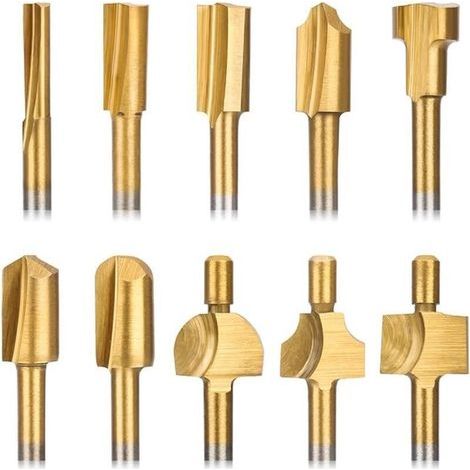 Jeux de fraises - Jeu de 10 fraises - Jeu de mini fraises - 1/8" (3 mm) - HSS - Travail du bois - Jeu d'accessoires multi-outils adapté aux multioutils Dremel - Jeu de fraises 10 pièces. (1/4)