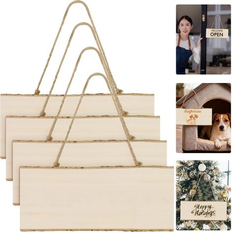 Set di 4 assi di bosso naturale – 25×10×1 cm – con corda – per insegne fai da te, decorazioni murali, matrimoni, giardini – non trattate – idea regalo fai da te (1/5)