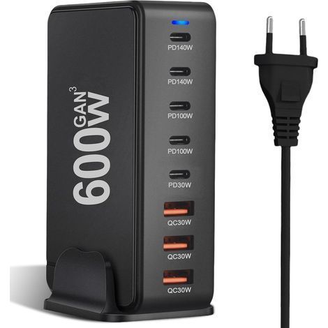 Chargeur USB-C 600 W 8 Ports, Adaptateur de Charge Rapide GaN III et PD 3.1, Compatible avec la Charge PD 3.1, Alimentation 140 W Compatible avec MacBook, iPhone, Ordinateurs Portables, iPad (1/5)