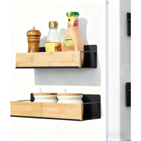 Porte-Épices Magnétique pour Frigo - 2 Pièces Étagère à Épices Aimantée Réfrigérateur - Organisateur de Cuisine Noir pour Épices, Condiments et Aliments - Rangement Pratique et Solide