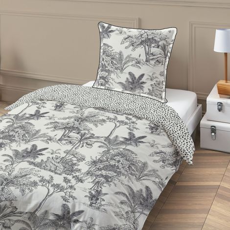 Parure de lit 1 personne en coton 57 fils imprimé blanc 140x200cm