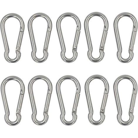 Silver 10 Piece Carabiners 40mm x 4mm, Load Capacity Up To Approx. 80kg, 304 Stainless Steel Carabiner (1/5)