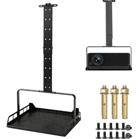 Support de Plafond Vidéoprojecteur Télescopique Réglable 30 à 56cm Noir, Support Universel Charge Max 10kg avec Etagère Ventilée et Guide-Câble Intégré pour Home Cinéma Bureau (1/5)