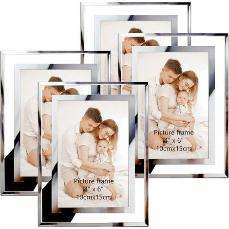 Glas Bilderrahmen Set 10x15 cm Silber Fotorahmen Babyfotos Familie Hochzeit (1/5)