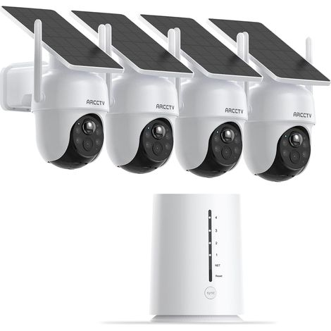 Q4 Kit de Caméras de Surveillance Extérieures Solaire WiFi, 4Cam Kit  4 Cam+1 Base, 2.4G/5GHz, 2K/4MP, Carte 64 Go, sans Abonnement, 360° PTZ, Nocturne, Solaire Batterie, IP65, PIR, 2-Way Audio (1/5)