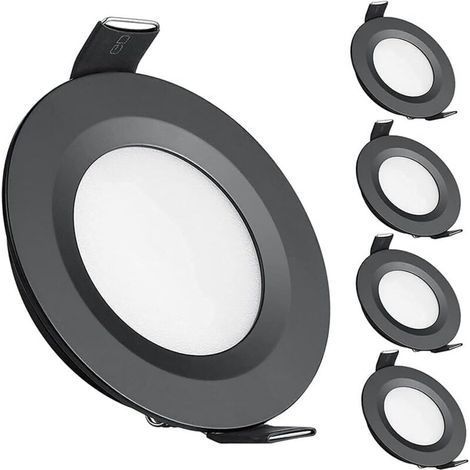 4 x Spot LED Encastrable 12V Trou 58-65mm 3W 3200K Plafonnier Encastré pour Camping-car Bateau Caravane Van Yacht, Blanc chaud (Noir) (1/5)