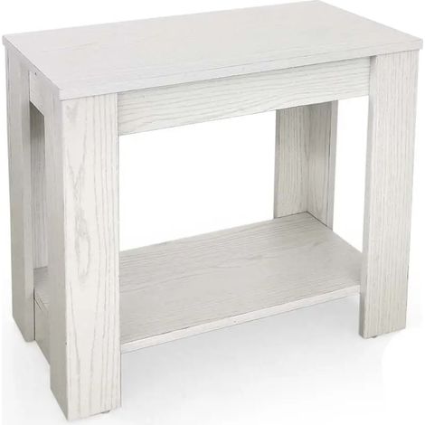 Mesa de centro bioclimática blanca con efecto madera, 60 x 30 x 50 cm, 2 estantes.