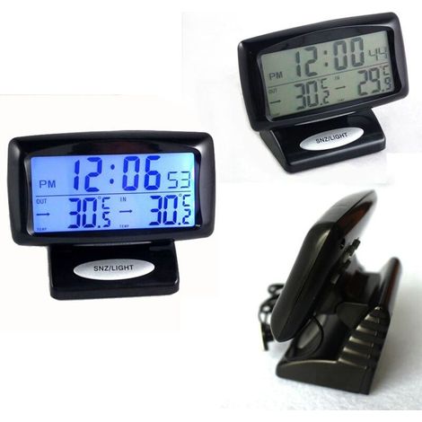 Thermomètre de véhicule avec horloge outil de mesure de la température Petite horloge numérique orloge électronique affichage numérique horloge thermomètre pour l'intérieur de la voiture (1/4)