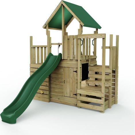 Rebo Modular Wooden Climbing Frame Adventure Playset - M21 with Ramp & Den