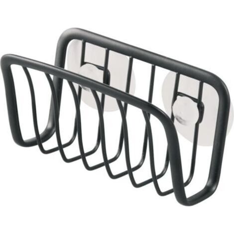 Schwammhalter aus Metall mit Saugnäpfen. Schwarzer Spülbecken-Organizer. Fach für Schwämme und Scheuerschwämme. Schnelles und hygienisches Trocknen. (1/5)