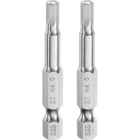 2pcs Foret à Tête Hexagonale 4mm (H4) Métrique 1/4" Tige Hexagonale 50mm (2") Long Embouts de Tournevis Magnétique Acier S2 Forets Hexagonaux à Pointe Plate pour Vis (1/5)