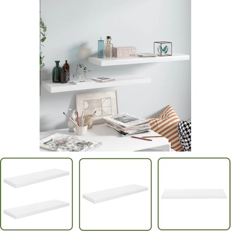 The Living Store Étagère murale flottante 2 pcs Blanc brillant 80x23,5x3,8cm MDF - Étagère Murale - Étagère Flottante - Rangement Mural - Décoration Murale - Meuble Blanc (1/5)