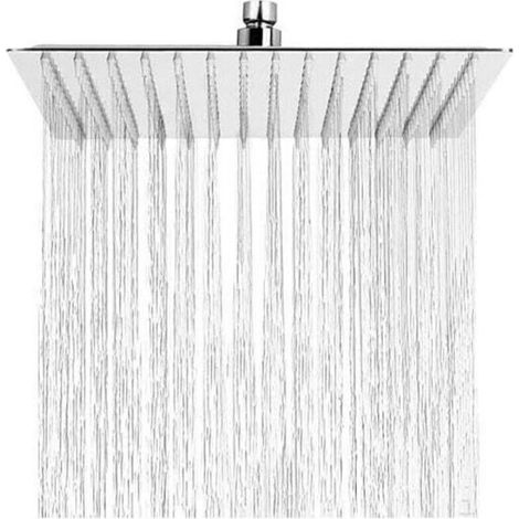 ALLIANDISPommeau de douche carré anti-brûlure, pommeau de douche effet pluie économe en eau, équipé de buses en acier inoxydable de 30 cm (12 pouces), finition chromée polie (effet miroir). (1/4)