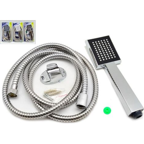 YMYNY Pommeau de douche universel carré en acier + flexible de 2 m avec effet pluie -