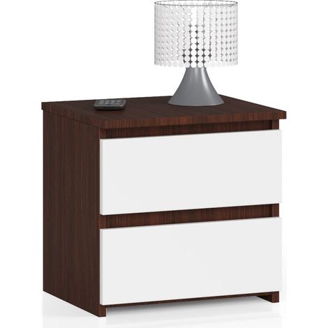 Mesita de noche AKORD CL2 Wenge 40 cm 2 cajones frente en color Blanco 40x35x40 cm (1/5)