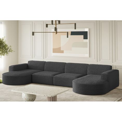 Wohnlandschaft U-Form Sofa PALMA XL in Stoff Ascot Graphitgrau
