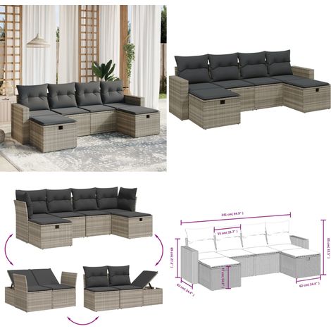 6-tlg. Garten-Sofagarnitur mit Kissen Hellgrau Poly Rattan - Gartengestell - Gartenmöbelset - Gartenlounge - Rattanmöbel - Polyethylenmöbel - Home & Living (1/5)