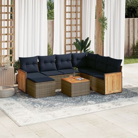 8-teiliges Gartensofa-Set mit Kissen, grau, Polyrattan (1/5)