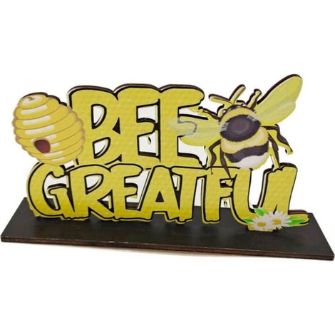 Ornement En Bois Abeille - 19 x 10,3 cm - Décoration De Table Festive Et Thème Printanier - Lot De 1 (1/5)