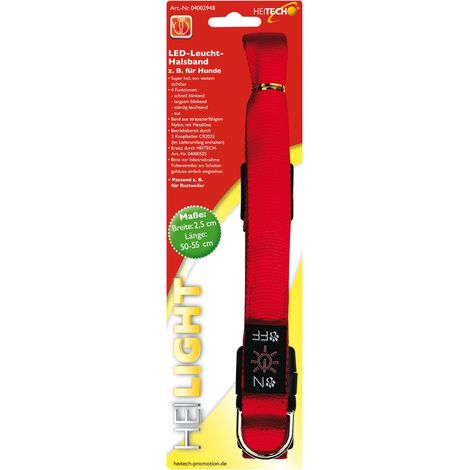 Heitech LED Leucht-Halsband für Hunde - rot - 2,5 x 50-55 cm