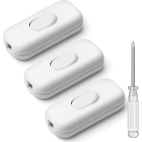 Interrupteur Bipolaire - 3 Pièces - PC Blanc - 250V 6A - Pour Lampe et Petit Appareil - Fil Rond ou Plat