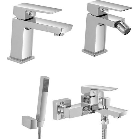Set miscelatori cromati lavabo bidet e vasca con kit doccia Kubo (1/5)