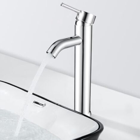 CCYKXA Hohe Waschtischarmatur, Einhebelmischer für Aufsatzwaschbecken, Warm- und Kaltwasser einstellbar, Messing-Waschtischmischer, Chrom-Finish