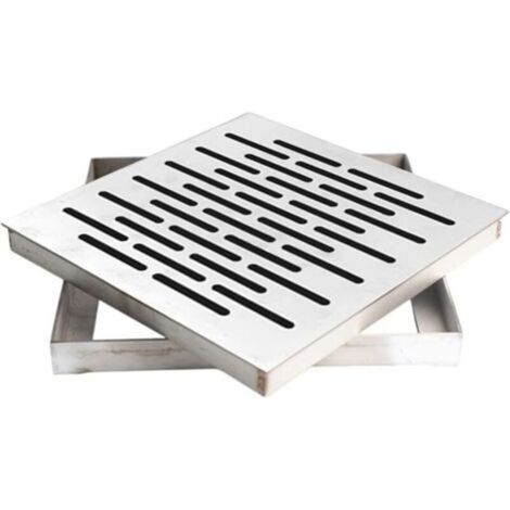 Siphon de sol en acier inoxydable avec cadre, couvercle de drainage extérieur, grille d'évacuation d'eau de pluie, carré antidérapant pour sol de jardin (200 x 200 x 20 mm)