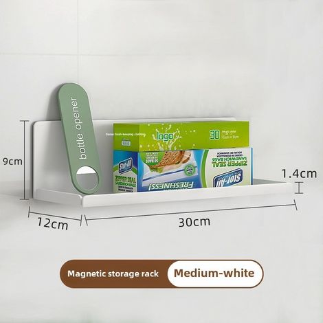 Estante magnético para frigorífico, estante lateral para vasos sin necesidad de taladrar (30 cm [blanco])