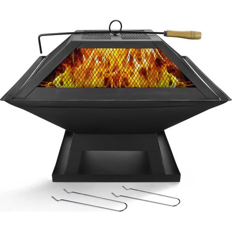 Steel Fire Pit Table Top Square Steel Patio Garden Heater Folding BBQ Camping (1/5)