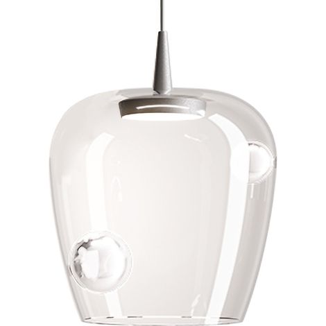 Zafferano Lampada a sospensione Bilia 27 cm in Vetro Borosilicato Soffiato e Alluminio, LED 8W 3000K, finitura Trasparente, uso modulare interno