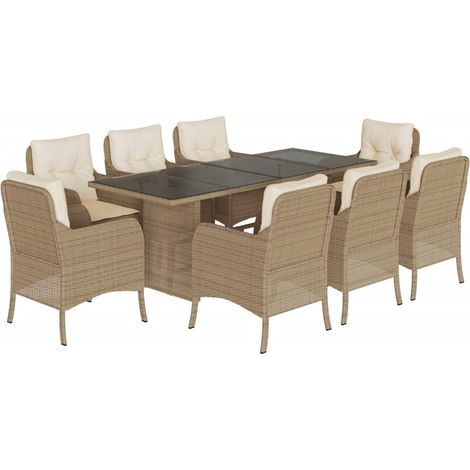 Maison Exclusive - Set comedor de jardín 9 pzas con cojines ratán (1/5)