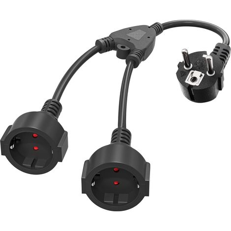 Doppelstecker für Steckdose, Schutzkontakt-Verlängerungskabel mit 2 AC-Schuko-Steckdosen, 2-in-1-Steckdosenadapter mit flexiblem Kabel, Doppelstecker für Steckdose max. 3680 W (16 A/250 V) (schwarz)
