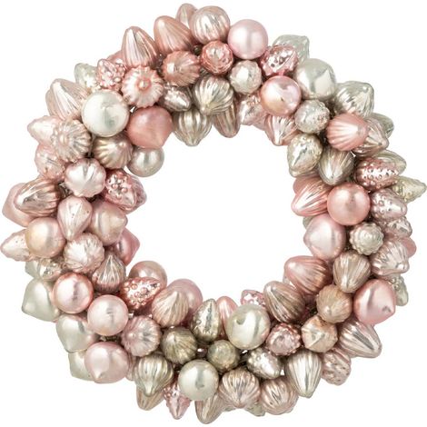 Couronne Boules de Noël "Verre" 30cm Rose Clair