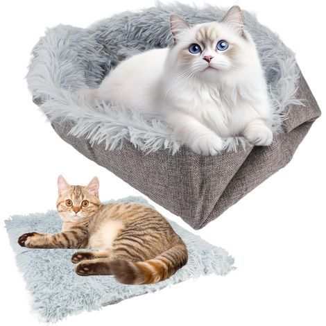 Cestino multifunzione 2 in 1, materassino per cani 61x51 cm, morbido cuscino per gatti grigio (1/5)